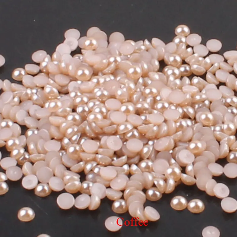 

1000Pcs 2-5mm Flatback Non Hotfix Coffee Rhinestones Pearl Shoes ABS Glue Resin Half Round Pearls for Caft DIY Phone Nail Art