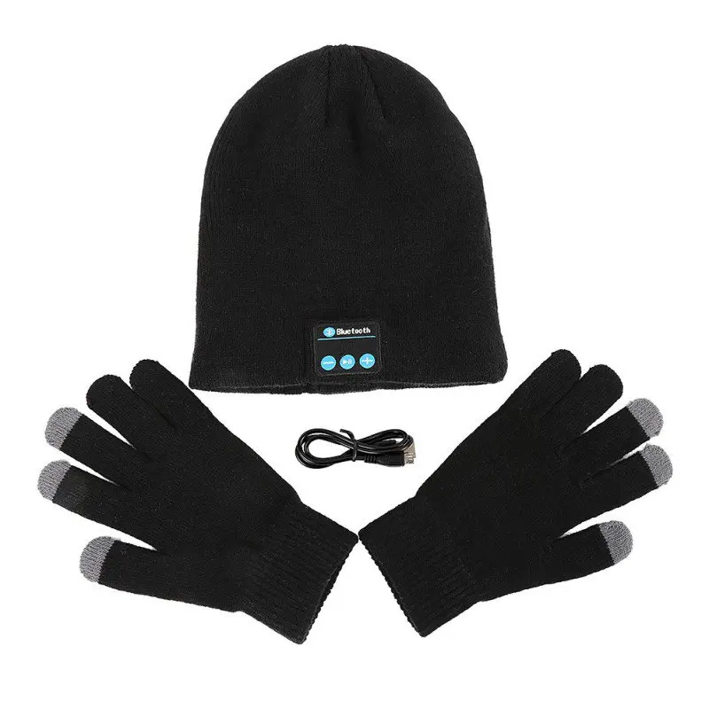Зимние теплые мягкие Smart беспроводная гарнитура c Bluetooth Шапочки Шапки + перчатки Комплект Для женщин Для мужчин кепки унисекс наушников
