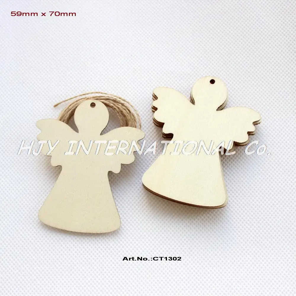 

(14pcs/lot) 70mm Blank Unfinished Wooden Angel Christmas Tree Tags With Strings 2.8"-CT1302