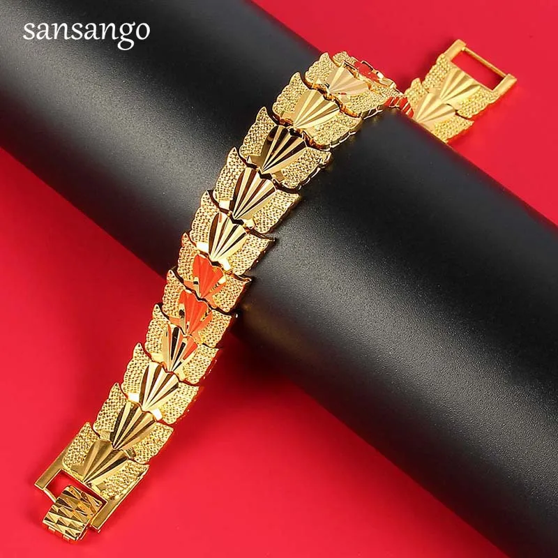 New Arrival Hip Hop 24K Golden Curb Link Chain Bracelet Male Jewelry For Men Women Luxury Bangle Party Gift Wholesale 18cm