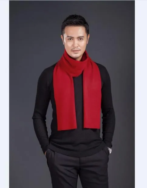 High quality men's plain red color long scarf  winter knitting thick scarf for Man mens designer scarf