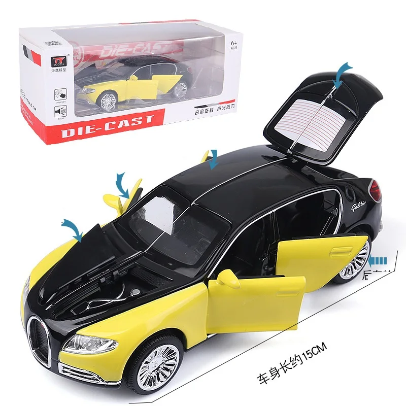 1/32 металлические модели автомобиля Bugatti Galibier 7-открытыми дверями(TY8917B) L = 14,5 см коллекционные модели автомобиля W/звук/свет