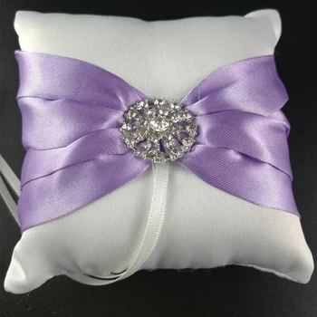 

New Style 20*20cm Wedding Ring Pillow with Ribbon Bowknot Cover Rhinestones Double Heart Home Bed Sofa Decorative Pillows Blue