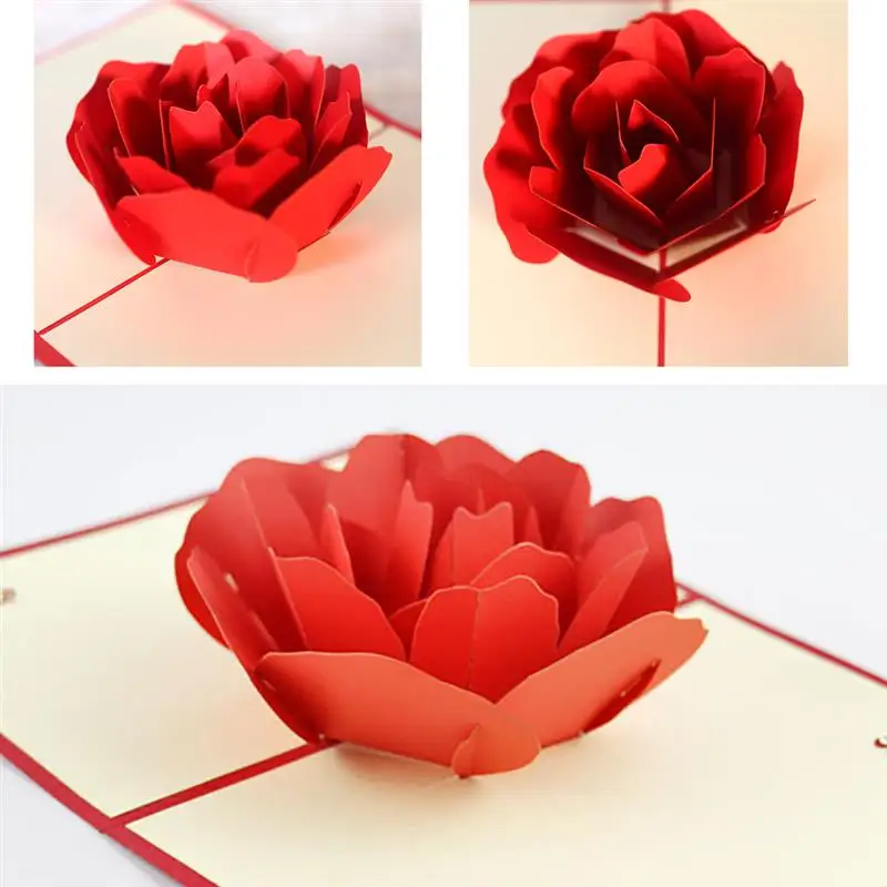  Valentine's Greeting Card Creative 3D Hollow Rose Flower Popup Greeting Card Handmade Popup Card In - 32896563100