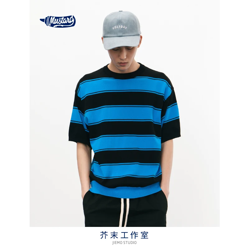 SODA WATER Oversized o neck short sleeve sweater stripe