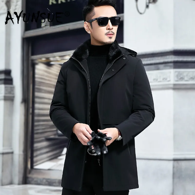 

AYUNSUE Winter Jacket Men Parka Real Rex Rabbit Fur Coat Duck Down Long Parka Jackets New Blouson Homme Hiver Y8713 YY301