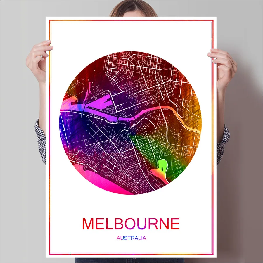 

MELBOURNE Australia World Famous City Map Print Poster Print on Paper or Canvas Wall Sticker Bar Cafe Living Room Home Decor