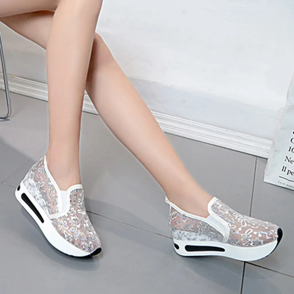

shoes woman summer footwear Height Increasing Breathable Mesh sapatilhas mulher Shoes With Thick Soles High Platform Shoes