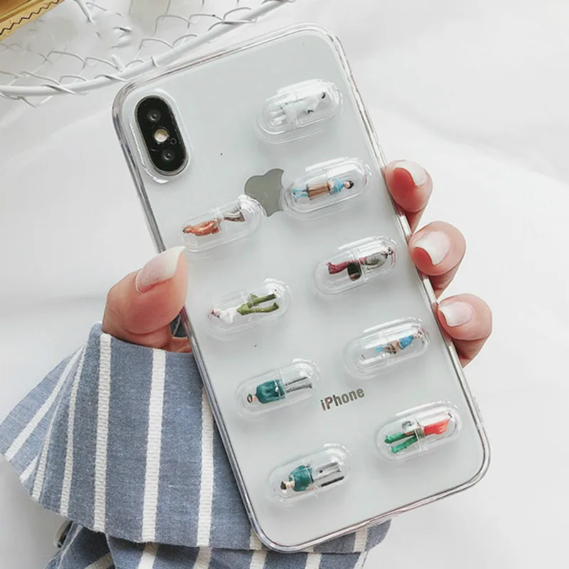 

Phone Case Cute Stereoscopic Capsule Mobile Shell For iPhone X XS Max XR Transparent TPU Soft Case for iPhone7 8 6 6S Back Cover