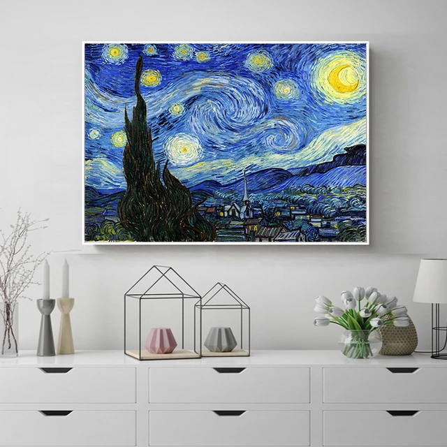 星月夜月光ゴッホの有名なアーティスト印象派絵画アートプリントポスター壁絵のキャンバスの絵画装飾 AliExpress Mobile
