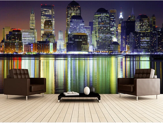 

Custom photo wallpaper, New York city night landscape murals for apartments, residential, office wall waterproof wallpaper
