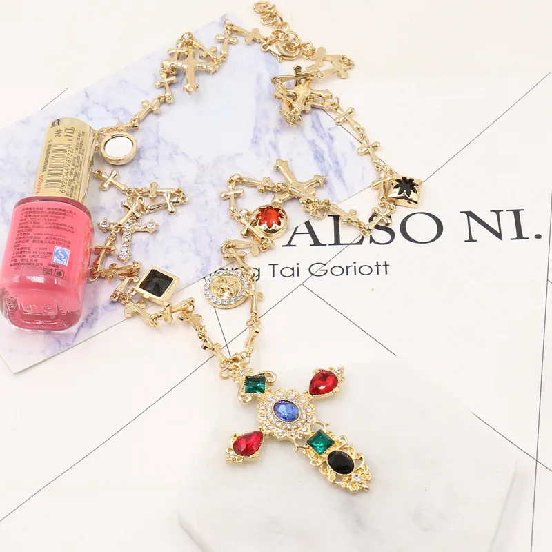

Europe and the United States Baroque long sweater chain full of crosses long necklace with the same daughter 037