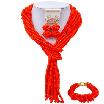 

Quality Light Opaque Red Nigerian Wedding Beads Crystal Bridal Jewelry Sets for Women 10C-WJ-05