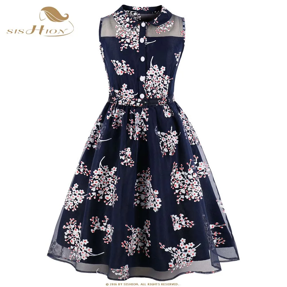 

SISHION Beach Summer Dress 2018 Sleeveless Floral Print Plus Size Sun dress Elegant Casual Dresses For Women With Belt VD0724