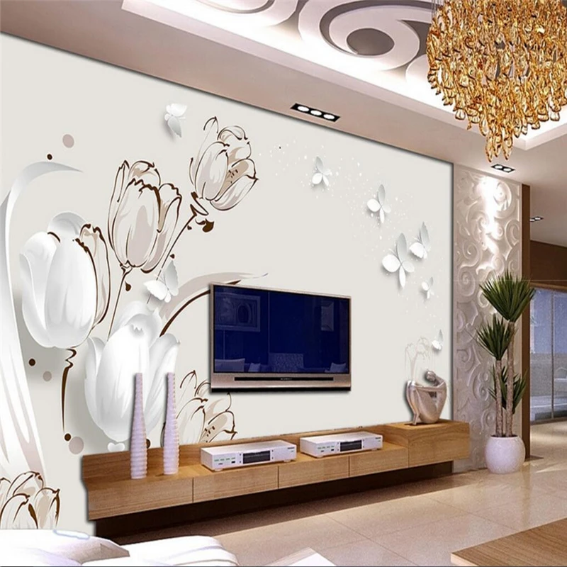 Us 885 41 Di Scontobeibehang Tulip Farfalla A Muro Per Tv Murale Foto Carta Da Parati Elegante E Minimalista Camera Da Letto Soggiorno Foto Muro