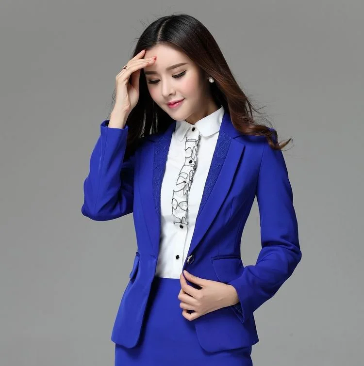 Azul Formal Blazer mujeres chaquetas de invierno 2015