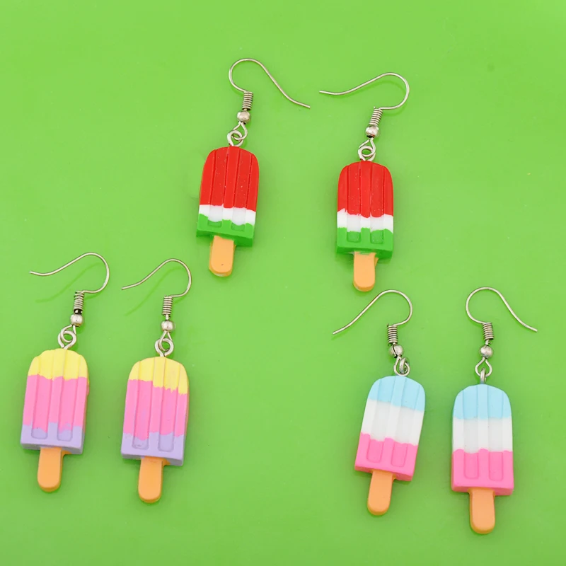 

Fashion resin ice-lolly Popsicle ice cream earrings silver drop dangle earrings earing jewelry for girl women boutique bijoux
