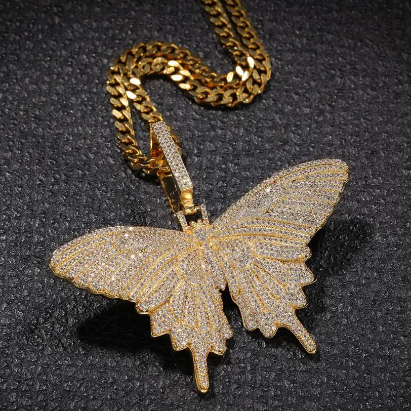 Bling Iced Out Butterfly Pendant Necklace For Men Women Gift Micro Pave AAA Cubic Zirconia Hip Hop | Украшения и аксессуары