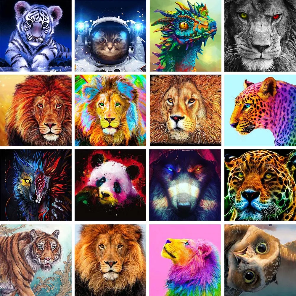 

30x30cm 16 Pattern Lion Tiger Cat Landscape Animal 5D Diamond Painting Cross Stitch Kit Mosaic Diamond Full Embroidery Painting