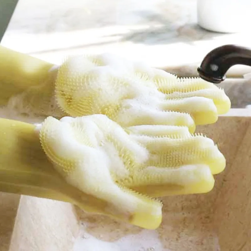 

In Stock Magic Gloves Silicone Rubber Cleaning Dusting Gloves Dish Washing Bowl Gloves Kitchen Scouring Brush Bathroom Hair Care