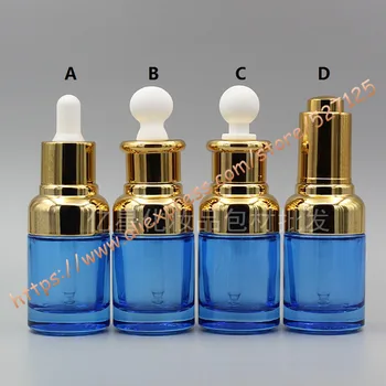 

30ml blue glass essential oil bottle with shiny gold dropper lid/press cover,cosmetic container,dropper bottle