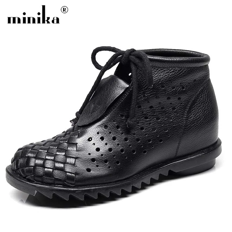 

Genuine Leather Gladiator Sandals Women Summer Shoes Woman Beef Tendon Sole Wedges Ladies Sandals Hollow knit By Hand