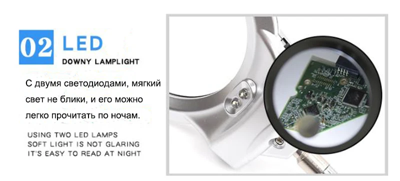 Светодиодная лампа с клипсой, лупа для настольного стола, увеличительное стекло для чтения, ремонта часов, рукоделия, бинокль