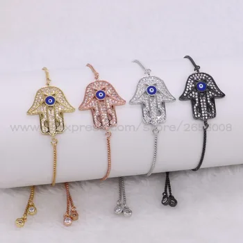 

Turkish High quality hand shape Blue Eye Charm bracelet metal adjustable bracelet bangle Mix color Gems jewelry fashion 2005