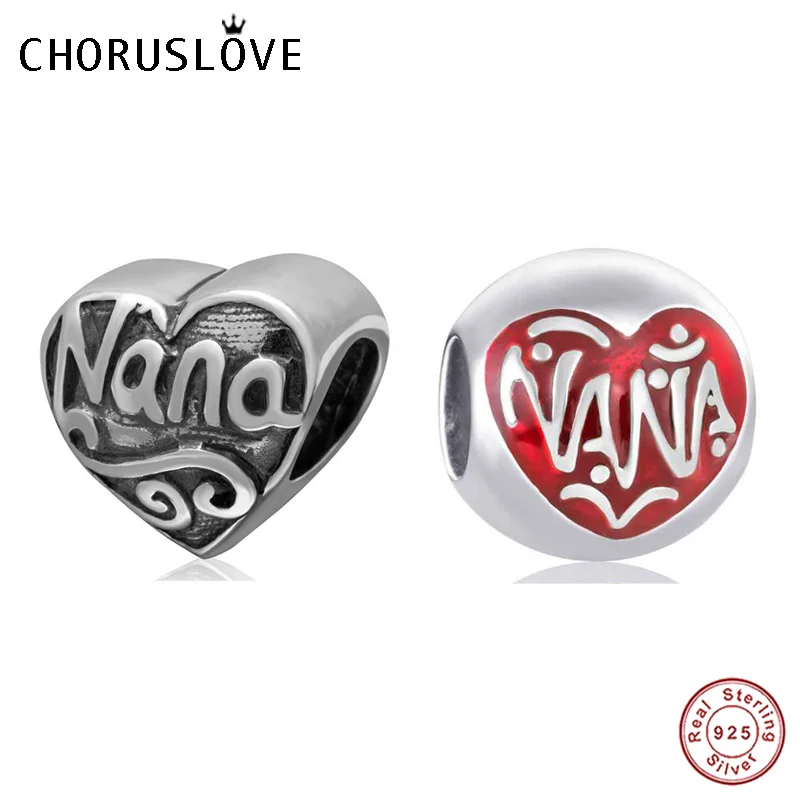 Choruslove Nana Charm 925 Sterling Silver Bead Fits Pandora Charms DIY Bracelet Jewelry