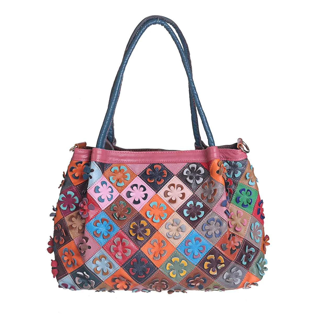

Women Genuine Leather Handbag Flower Patchwork Vintage Crossbody Bag Ladies Messenger Shoulder Bag Tote Purse Bolsa Random Color