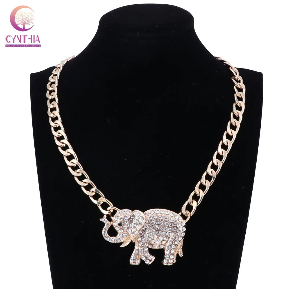 Cute Elephant Pendant Necklace Women's Gold Color Chain Fashion Full
