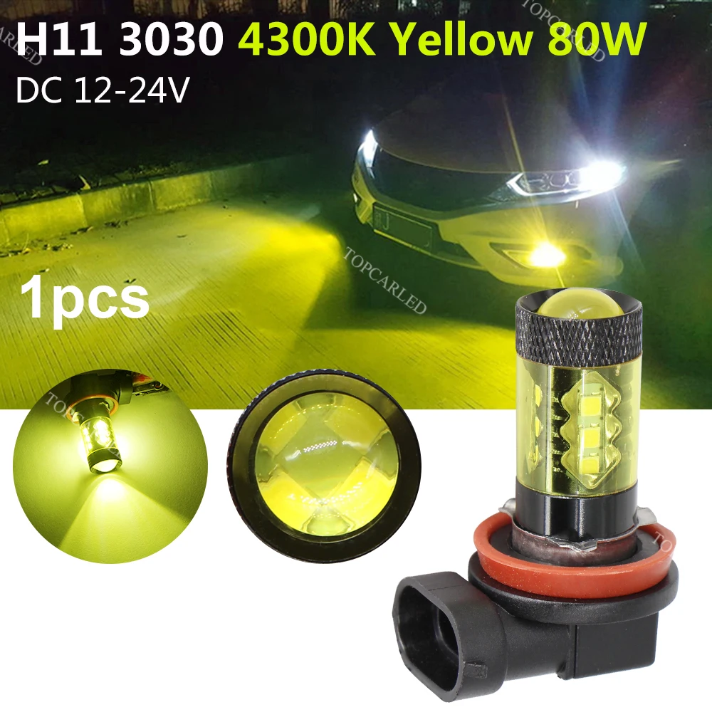 

BOODLIED 2pcs H11 LED Bulb Fog Lamp 3030 SMD 16 LED 4300K 80W High Power LED Light Car Fog Lights Gold Yellow Driving Bulbs Lamp