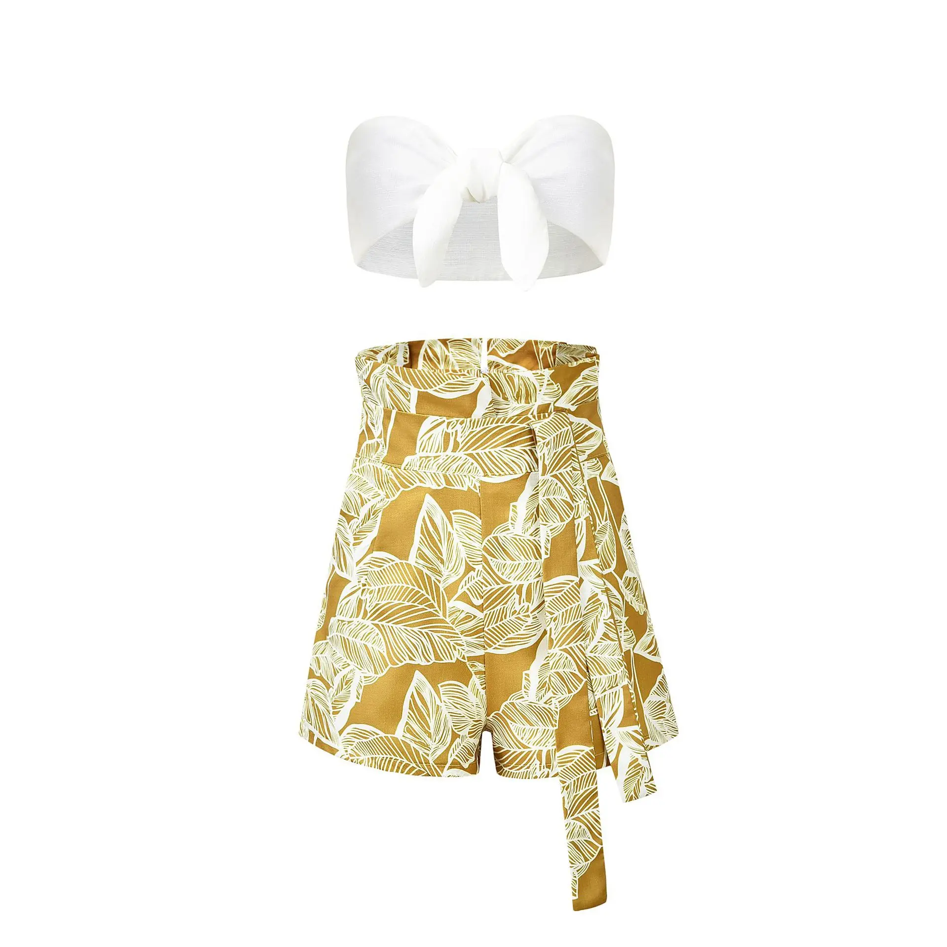 

Strapless Crop Top Skirt Sets Women Party Casual 2 Piece Set Sleeveless Tee Tube Pant Flower Printed Mini Tube Top Shorts Beach