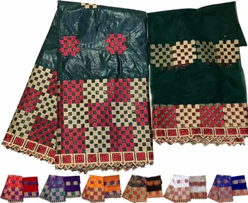 

Hot sale 5+2yards african bazin riche getzner fabric african lace fabric 2019 high quality nigerian lace fabrics for dress KY-A1