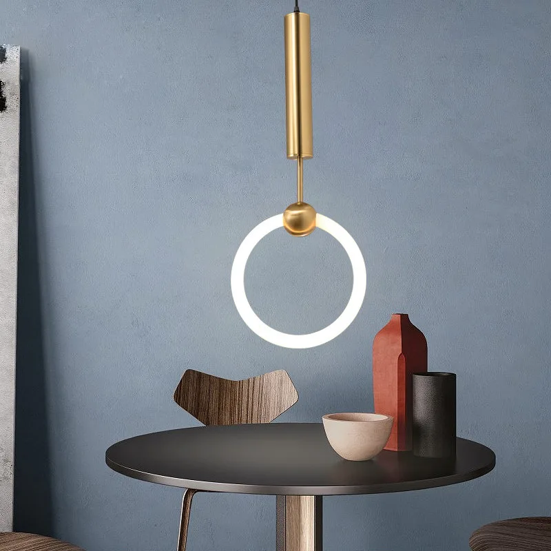 

Bedside chandelier after the modern study creative personality simple Nordic bedroom single head bar ring small chandelier