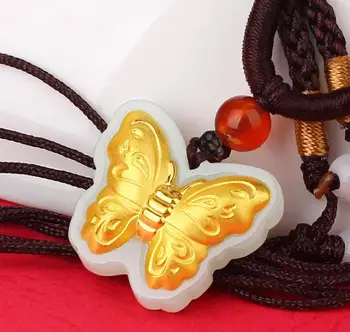 

Xinjiang Hetian jade gold jade butterfly pendant beautiful female butterfly pendantH4#