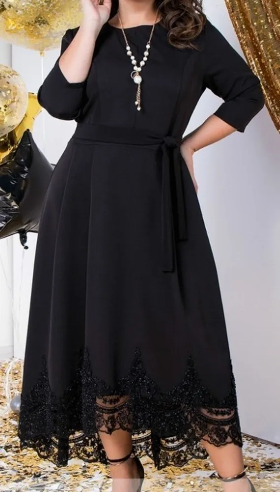 Летнее женское платье Элегантное Черное Кружевное вечерние платье размера плюс длинное Платье расклешенное Макси платье 5XL 6XL большой халат Vestidos - Цвет: Черный