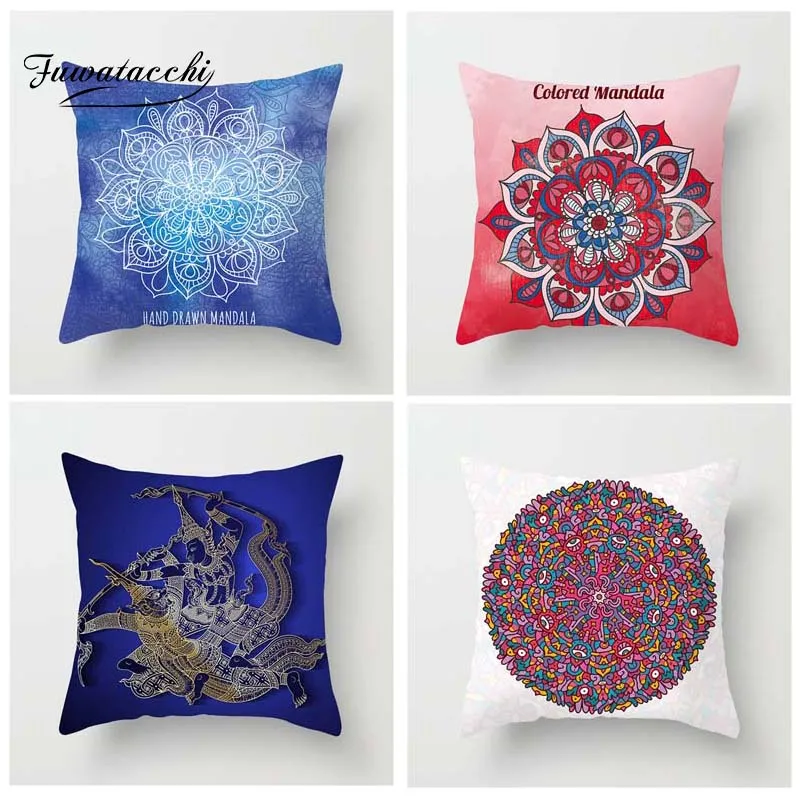 

Fuwatacchi Multi Color Mandala Printed Cushion Cover Religious Style Pillow Cover Elephant Decorative Pillowcase for Home Sofa