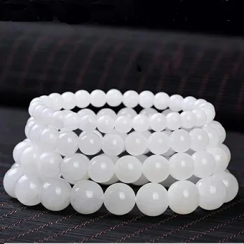 

Drop Shipping Natural White Jade Beads Bracelet Lucky Amulet Sprinkle Jade Stone Bracelet For Women Men Gift