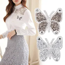 Patchs 2020 en strass thermocollants, 1 pièce, accessoires pour vêtements, motif papillon, autocollant, transfert thermique, décoration pour vêtement