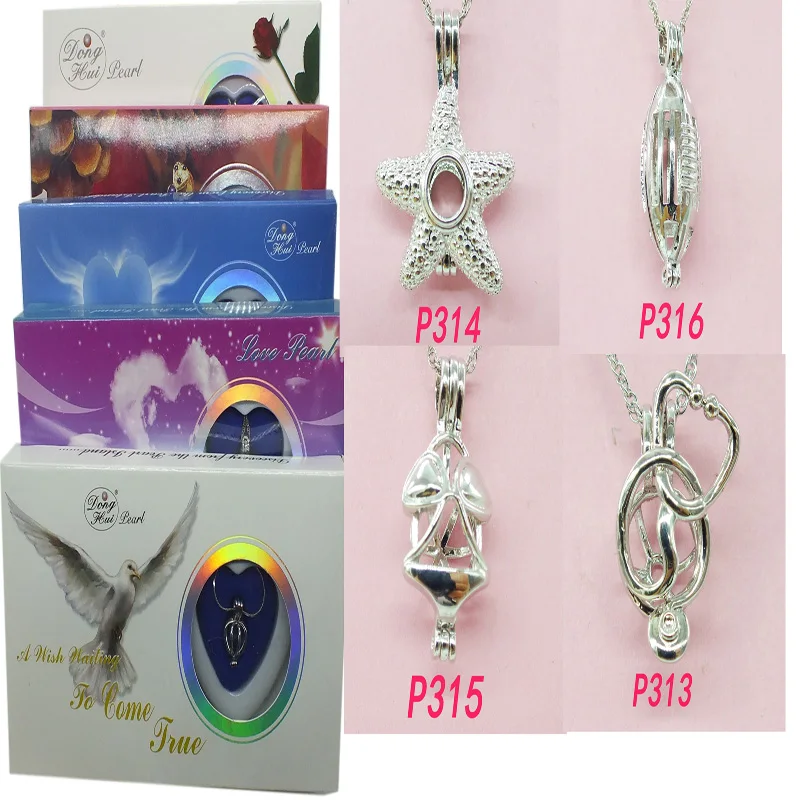 

2019-002# A Set Box Love Wish Pearl Necklace Set Oyster Drop Pendant Xmas Gift HAVE many cage pendant choices,
