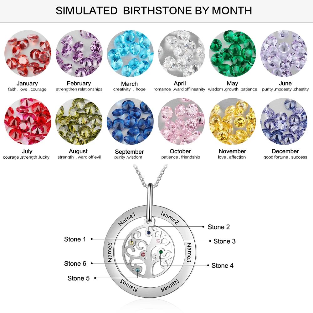 Персонализированное семейное дерево ожерелье на заказ ожерелье с 6 камнями Древо жизни ожерелье ювелирные изделия подарок(Lam Hub Fong