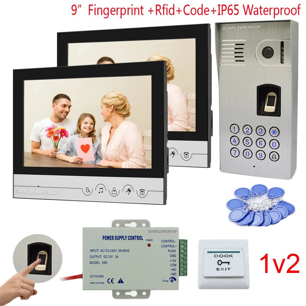 IP65 Водонепроницаемый телефон видео домофон Системы отпечатков пальцев Rfid