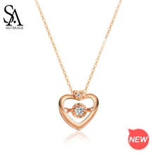 SA SILVERAGE Necklaces Real Gold Jewelry 18K Rose Gold Heart Pendant Necklaces for Woman Diamond Pendant Chain Pendant Necklaces real 24k yellow gold pendant women 999 gold 3d heart pendant