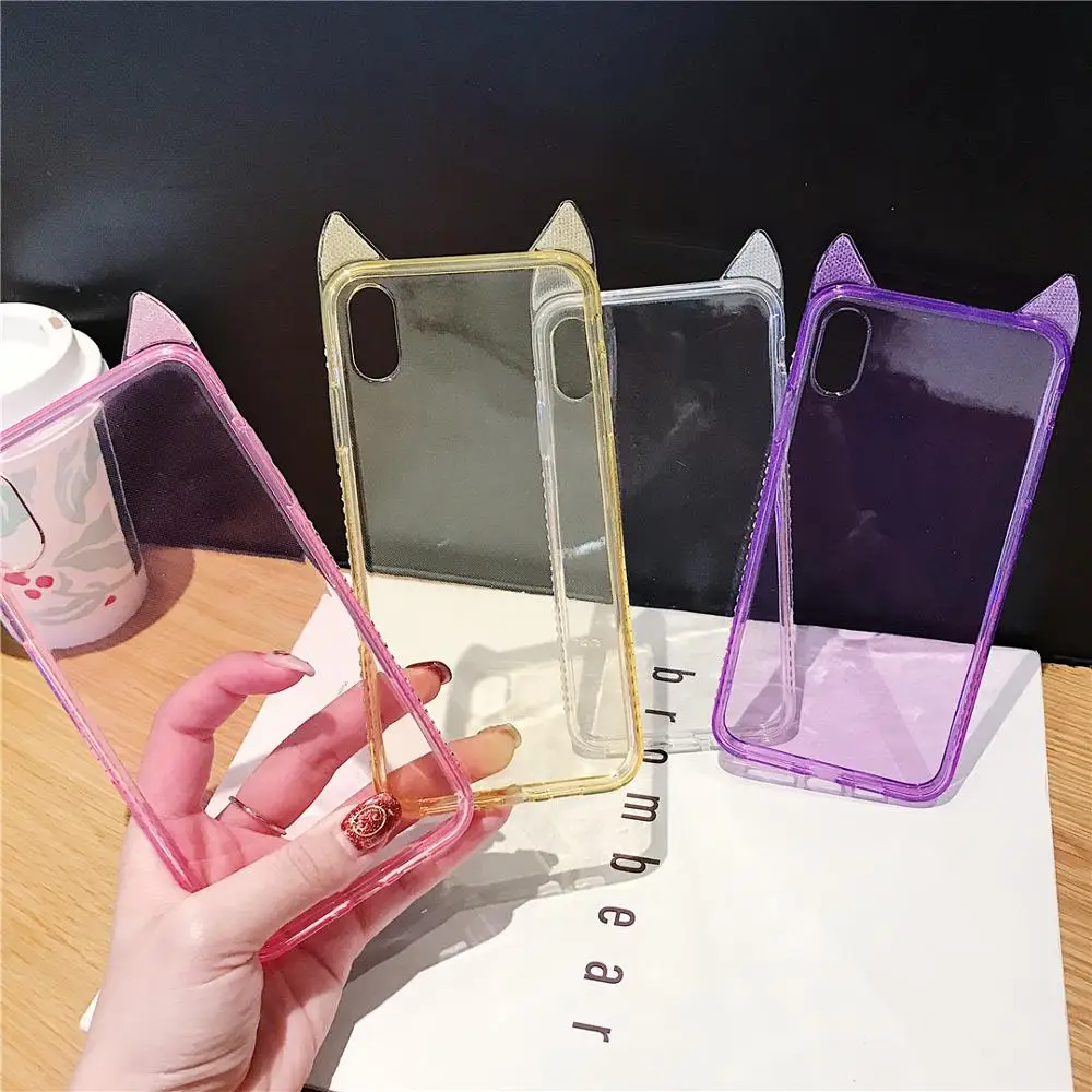 Luxury Bling Diamond Cute Cat Ears Transparent Phone Case For iPhone 6 6s 7 8 Plus X XR Clear Soft TPU XS Max |