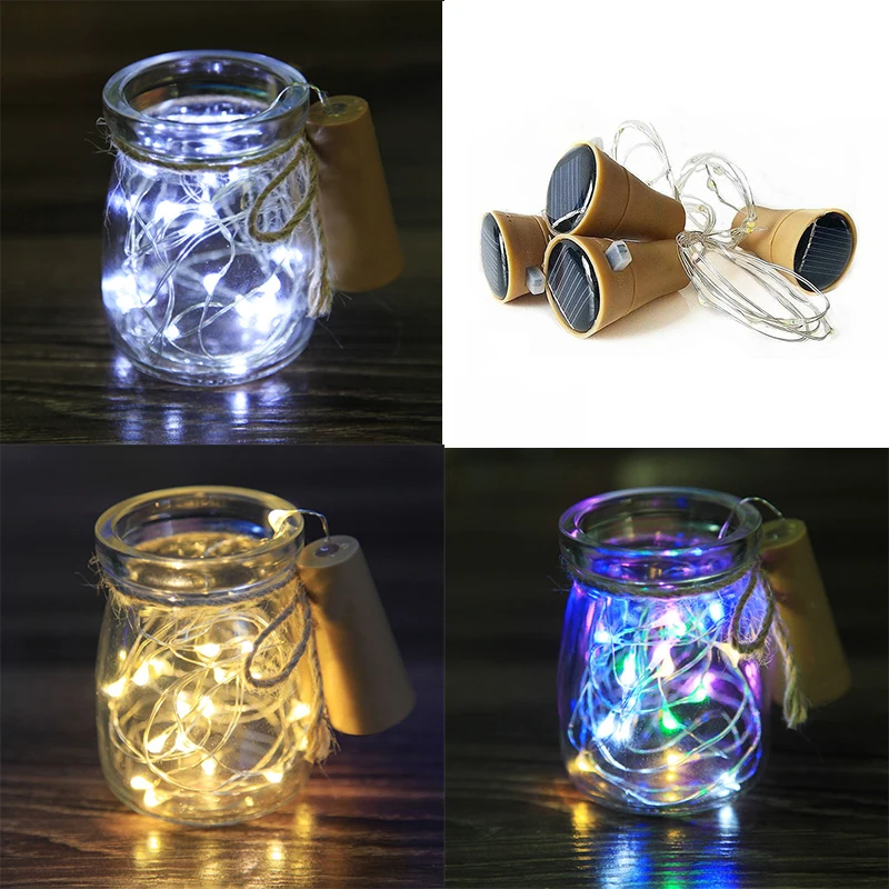 

10 LED Solar String Lights Solar Powered Wine Bottle Cork Shaped LED Copper Wire String Lights Christmas Fairy Light