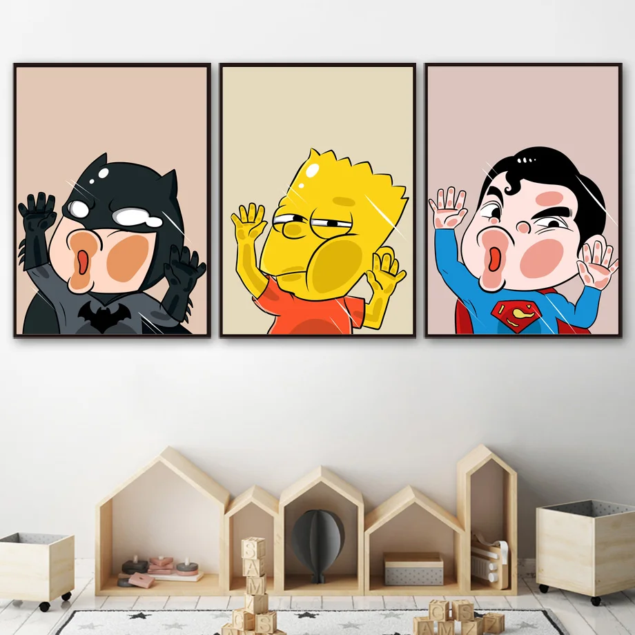 

Kawaii Batman Superman Nordic Poster Canvas Painting Wall Art Posters And Prints Cartoon Wall Pictures Baby Kids Boy Room Decor