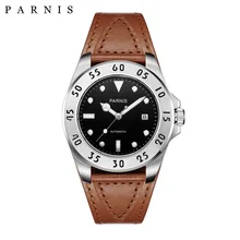 Parnis 43 мм часы мужские повседневные кожаные автоматические механические часы сапфировое стекло-часы PA6028 мужские подарок