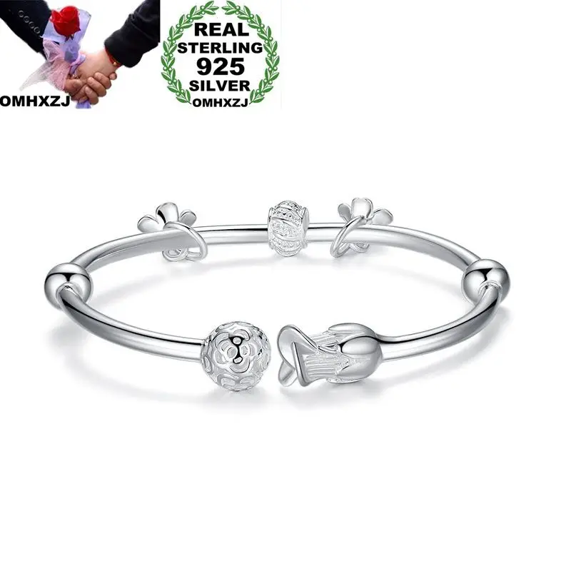 

OMHXZJ Wholesale European Fashion Woman Girl Party Wedding Gift Rose Open 925 Sterling Silver Cuff Bangle BA11