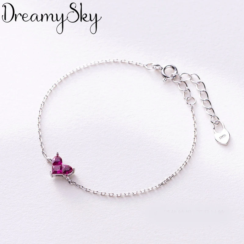 

Summer Bohemian Vintage 925 Sterling Silver Heart Bracelets For Women New Fashion Charms Chain Bracelets Girls Jewelry